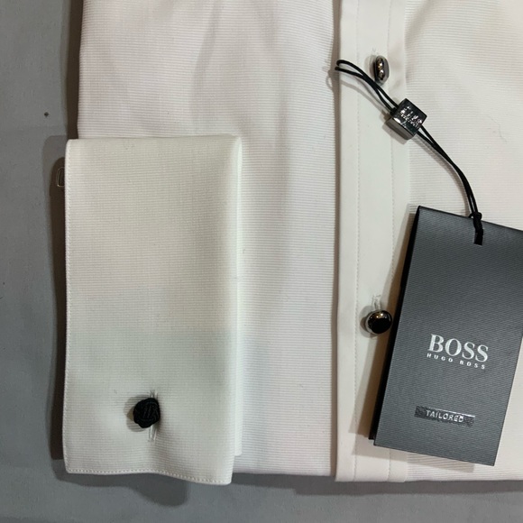 HUGO BOSS WHITE SHIRT JEWEL BUTTONS SZ 40 15 3/4 - Picture 2 of 6